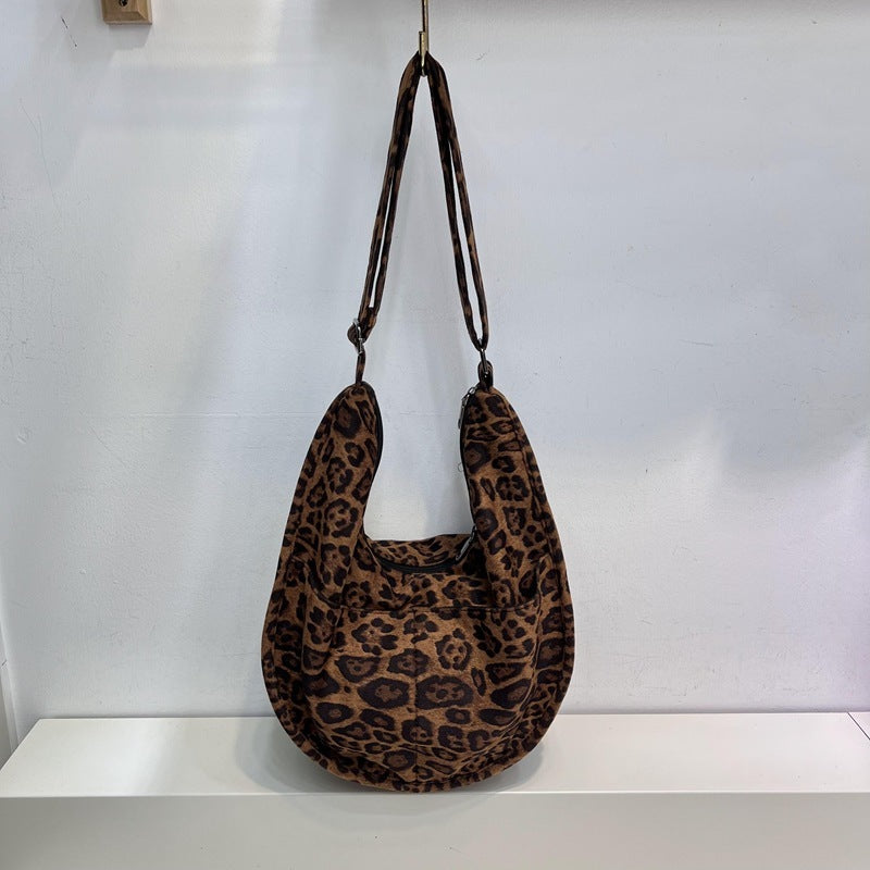 Bolso bandolera retro de piel de ciervo y terciopelo de gran capacidad para mujer