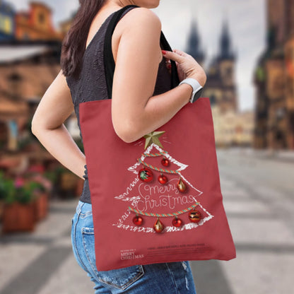 Red Background Christmas Pine Tree Fashionable Zipper Cloth Bag