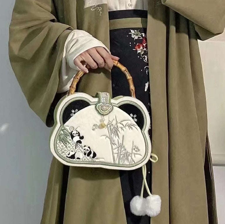 Sac à bandoulière brodé avec panda et motif chinois Han