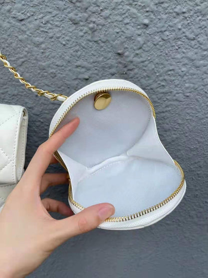 Bolso cuadrado pequeño con cadena de diamantes y mini lápiz labial