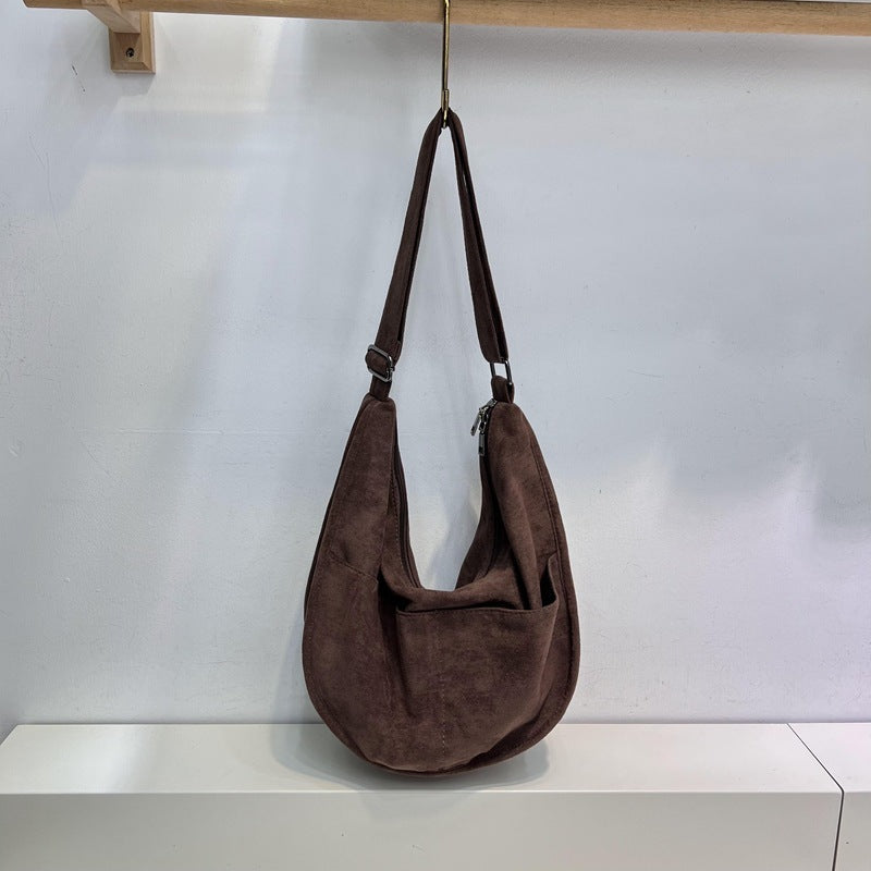 Bolso bandolera retro de piel de ciervo y terciopelo de gran capacidad para mujer