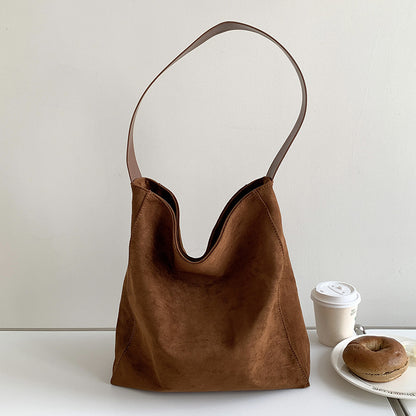 Sac à bandoulière vintage en daim givré de grande capacité pour l'automne et l'hiver