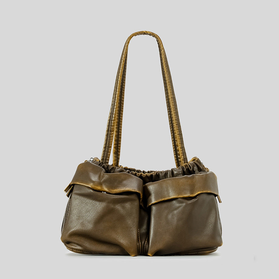 Bolso de hombro multibolsillos de cuero suave de gran capacidad y versátil para mujer