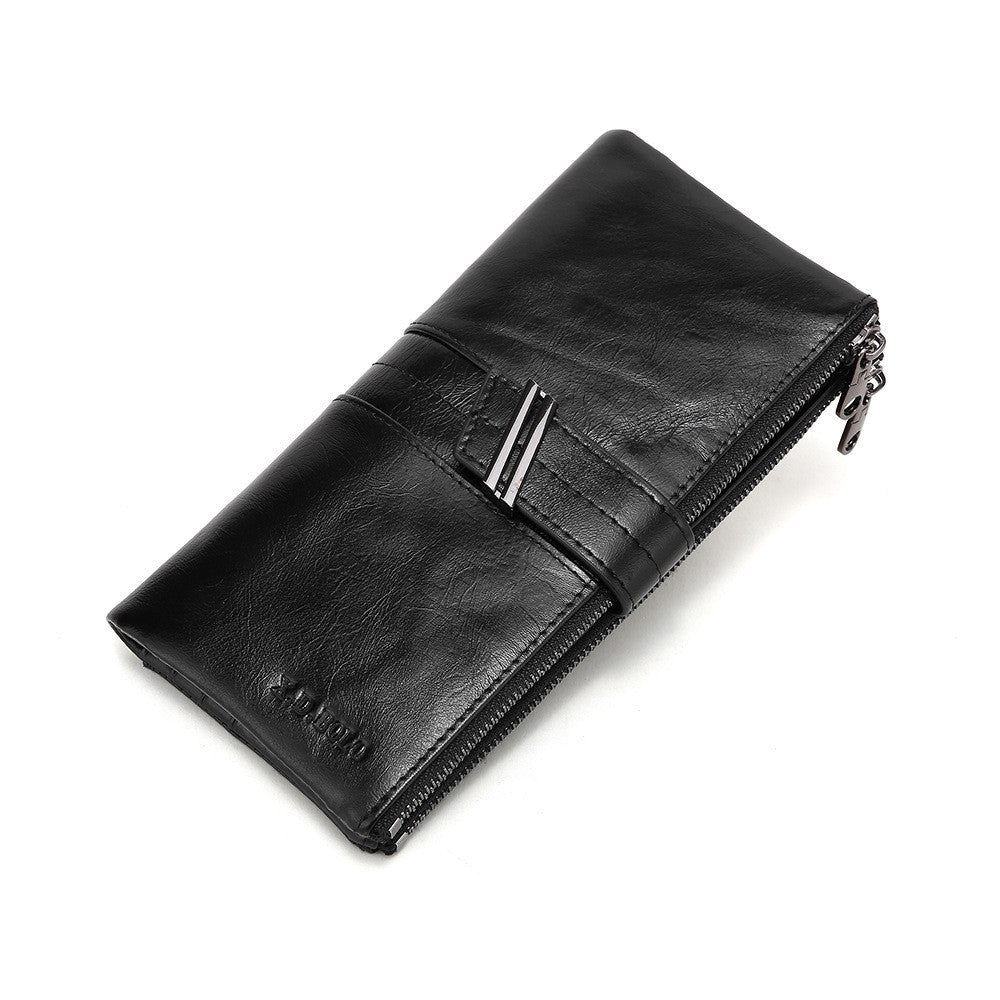 Oil Wax Leather Double Zipper Coin Purse Women's Long Clutch