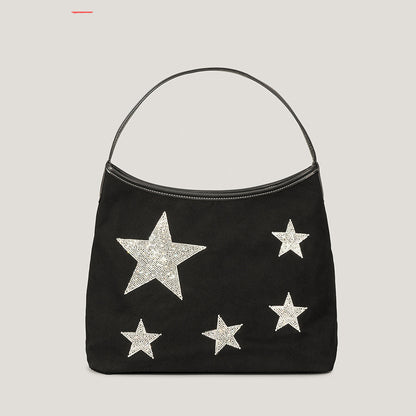 Bolso de mano retro con estrella de cinco puntas y diamantes de imitación para mujer