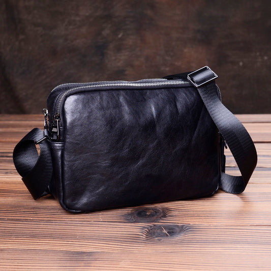 Bolso de hombro de cuero genuino para hombre, estilo retro, hecho a mano