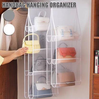 Hanging Handbag Storage Bag With 8 Pocket Wardrobe Closet Transparent Organizer Dust-proof Cover For Household Sundry Shoe Bag