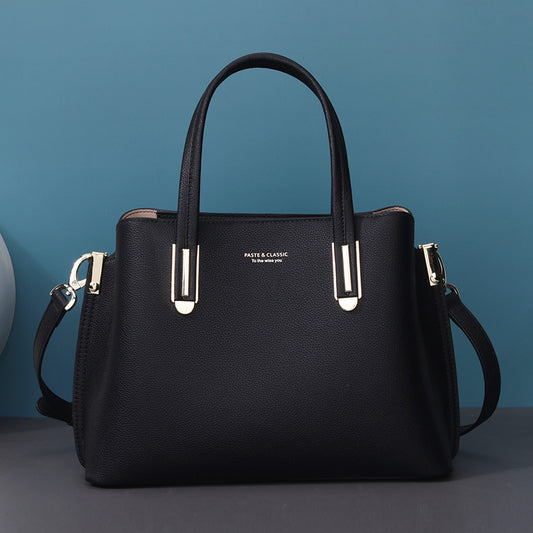 Sac messager en cuir noir à grande capacité pour femme