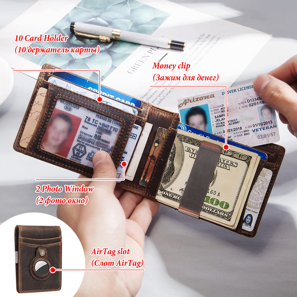 Porte-cartes en cuir avec clip pour pièces de monnaie RFID pour hommes