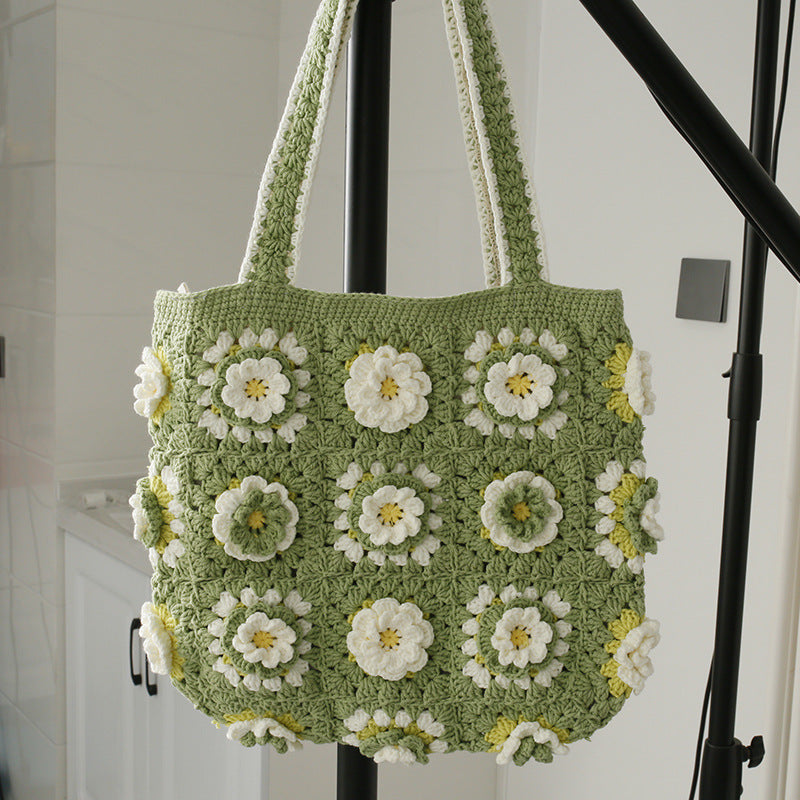 Sac crocheté en laine laminée Matcha pour femme