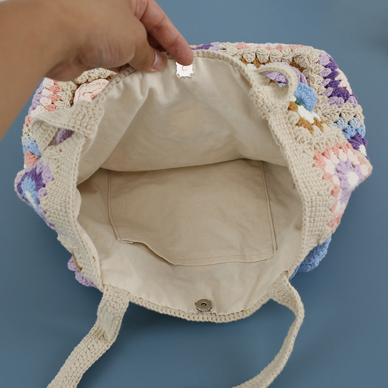 Sac à bandoulière créatif tissé à la main avec motif de fleurs stéréo