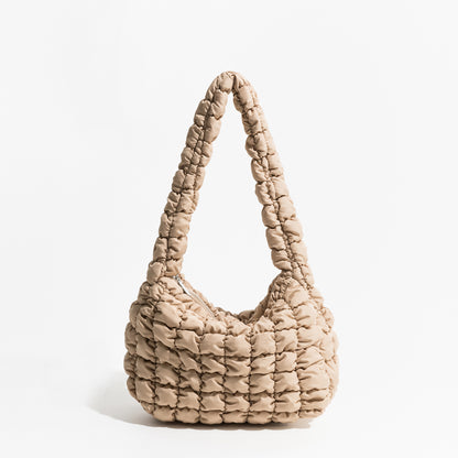 Bolso de hombro acolchado de nailon, tendencia simple, bolso de plumas acolchado para mujer