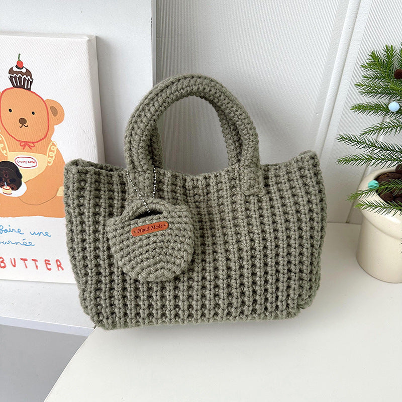 Solid Color Handmade Knitting Bag Cute Wool Handbag