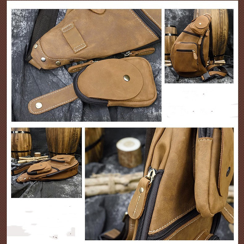 Bolso de pecho retro europeo y americano para hombre de piel de Caballo Loco