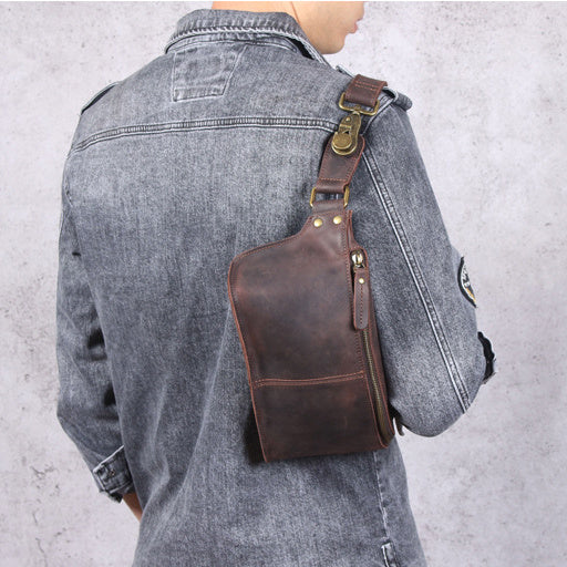 Sac de poitrine multifonctionnel en cuir de grande capacité pour homme, style rétro à bandoulière