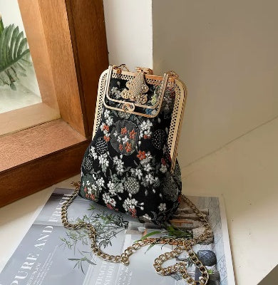 Sac à main bandoulière avec pompon brodé pour femme avec cheongsam