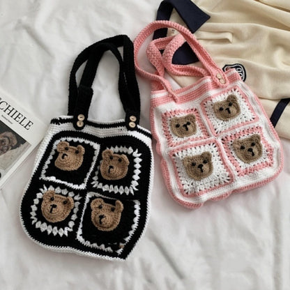 Bear Woven Four Bear Head Shoulder Fashion All-match Handbag For Women