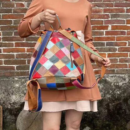 Sac à dos en cuir à motif losanges décontracté et tendance pour femme