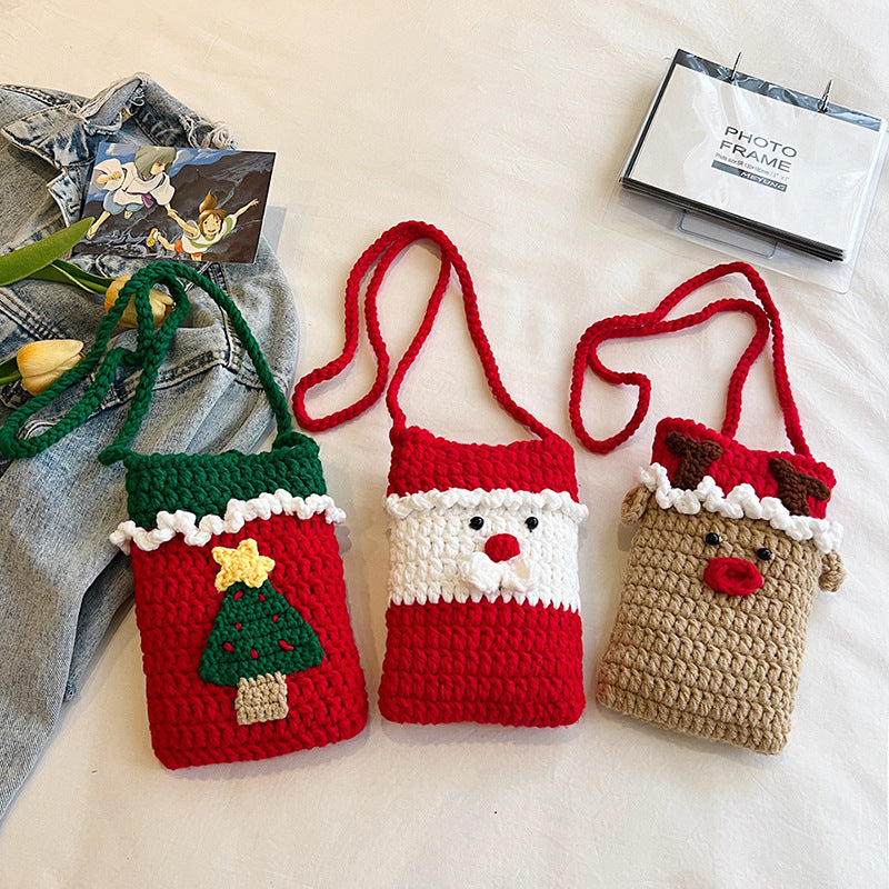 Christmas Hand-woven Wool Mobile Phone Bag Crossbody Female