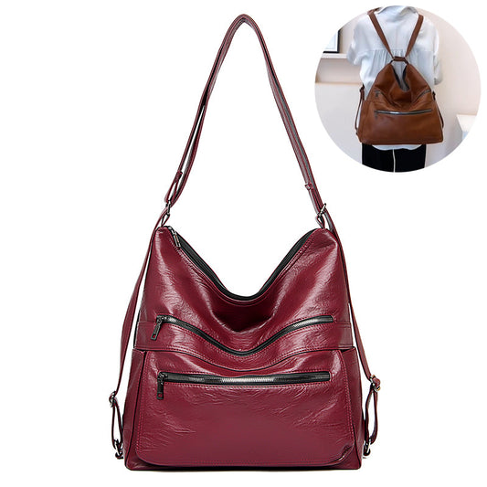 Double Zipper Shoulder Bag Women High Capacity Handbags Adjustable Backpack