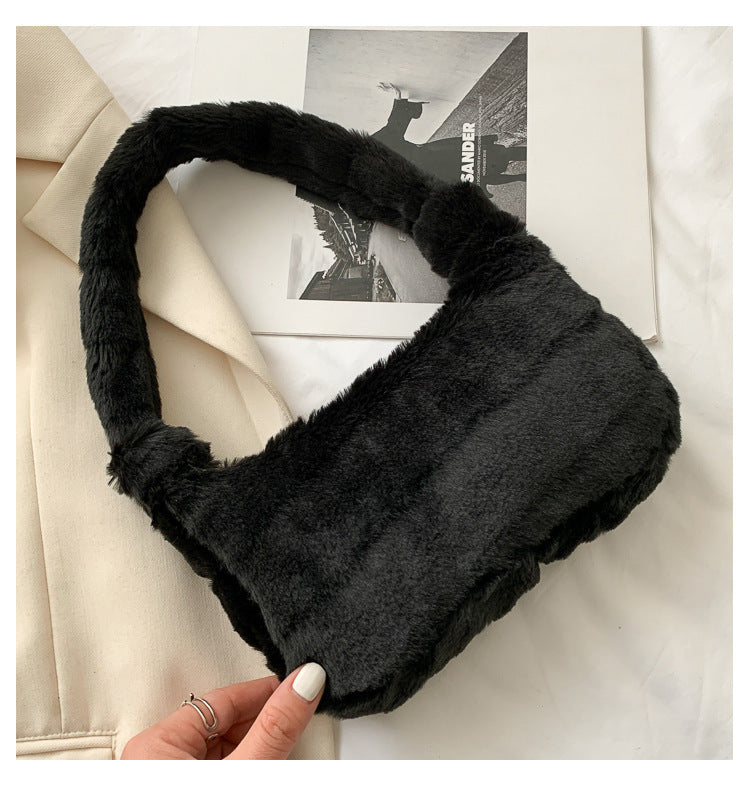 Autumn And Winter Furry Shoulder Underarm Small Bag For Women