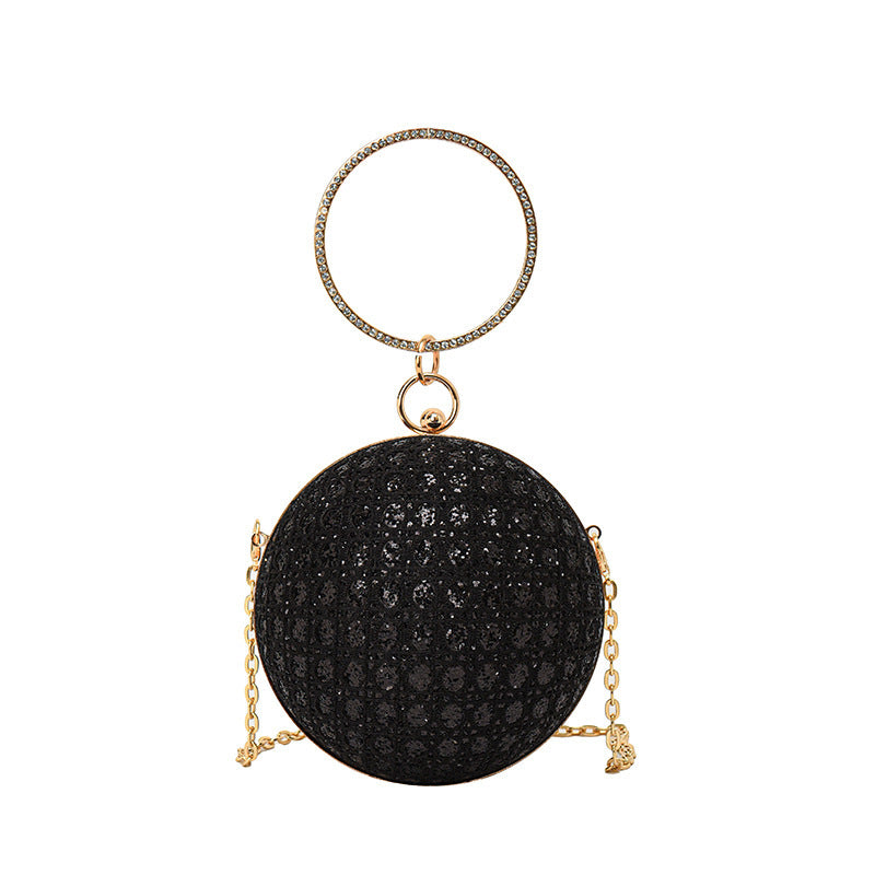 Diamond Retro Shoulder Bag Women's Crossbody Chain Ball Small Round Bag