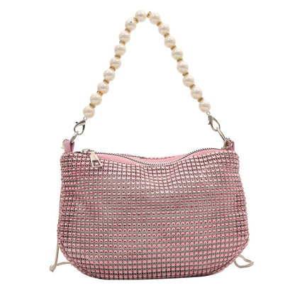 Bolso de mano con perlas y diamantes de imitación para mujer