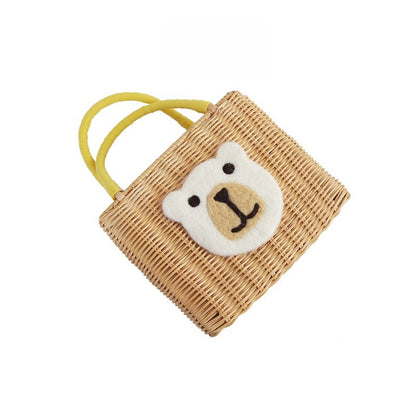 Casual Straw Bag Handmade Bear Shape Portable Summer Party Gathering Picnic