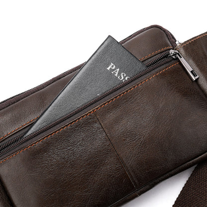 Leather Men's head leather waist bag