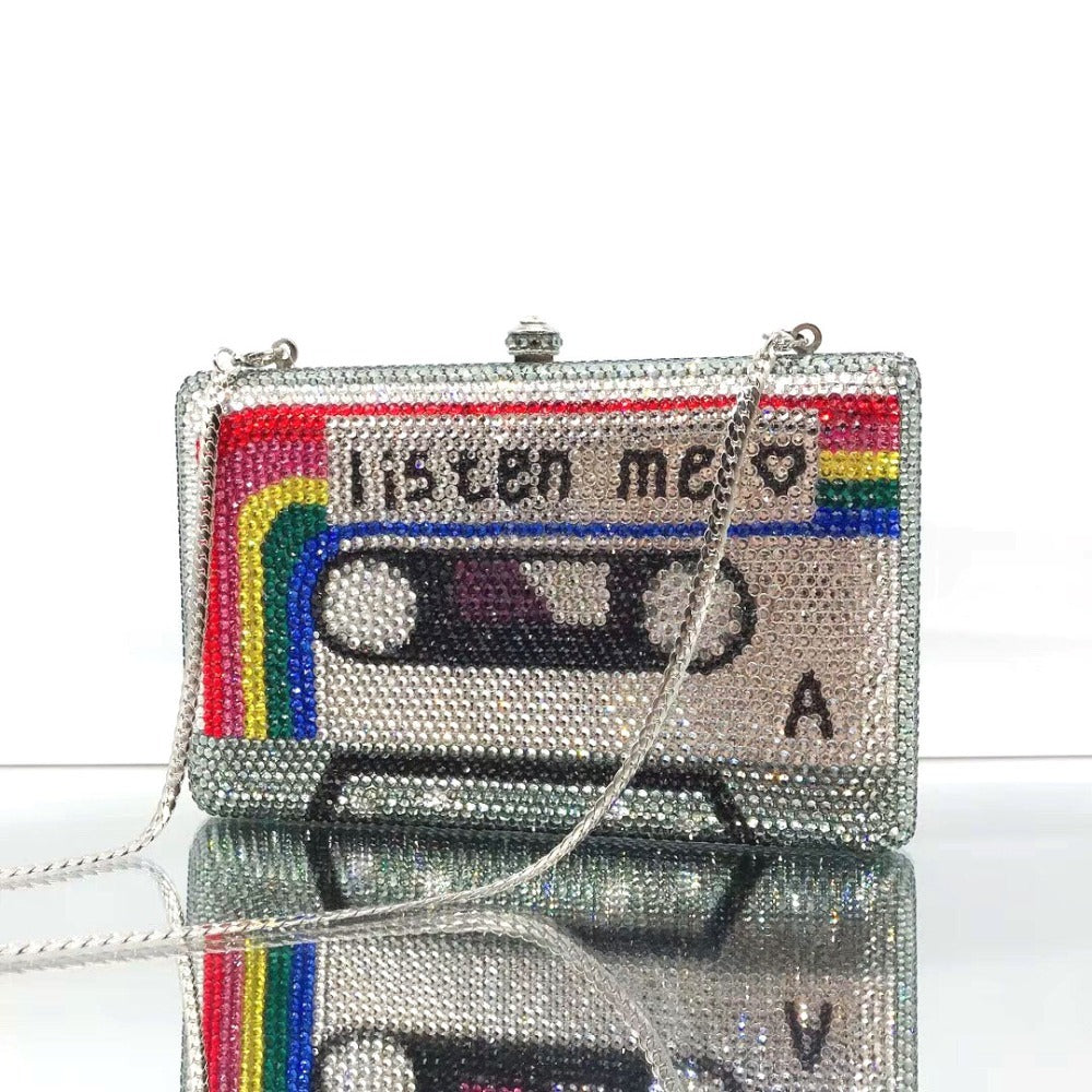 Cassette Tape Clutch Women Crystal Evening Bag