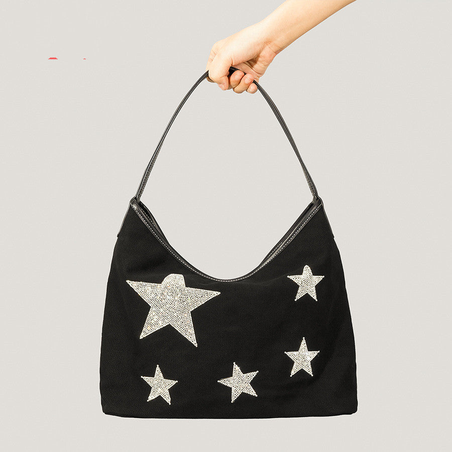 Bolso de mano retro con estrella de cinco puntas y diamantes de imitación para mujer