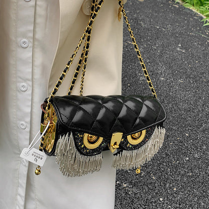 Sac à bandoulière en forme de hibou avec pompon en losange pour femme