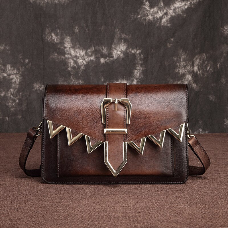 Diagonal leather retro small square bag