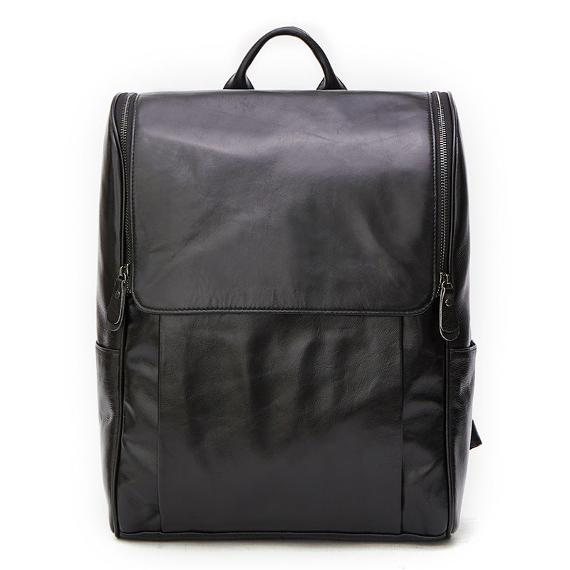 First layer leather black computer backpack