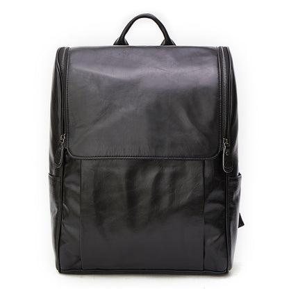 First layer leather black computer backpack