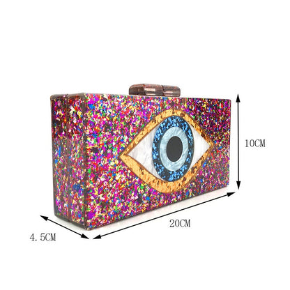 Bolsa de acrílico para mujer con forma de ojo, tipo caja, para banquete