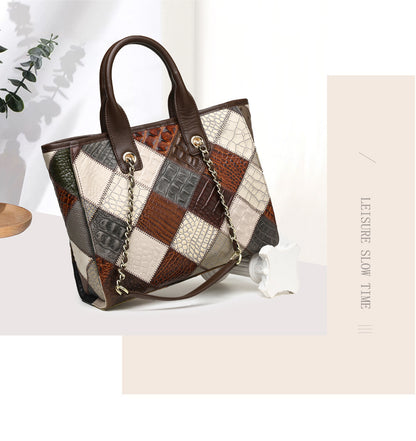 Sac en cuir véritable léger de luxe de haute qualité, couleur contrastée, tendance, sac à carreaux pour femme