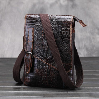 VINTAGE ALLIGATOR SKIN PATTERN GENUINE LEATHER MESSENGER BAG