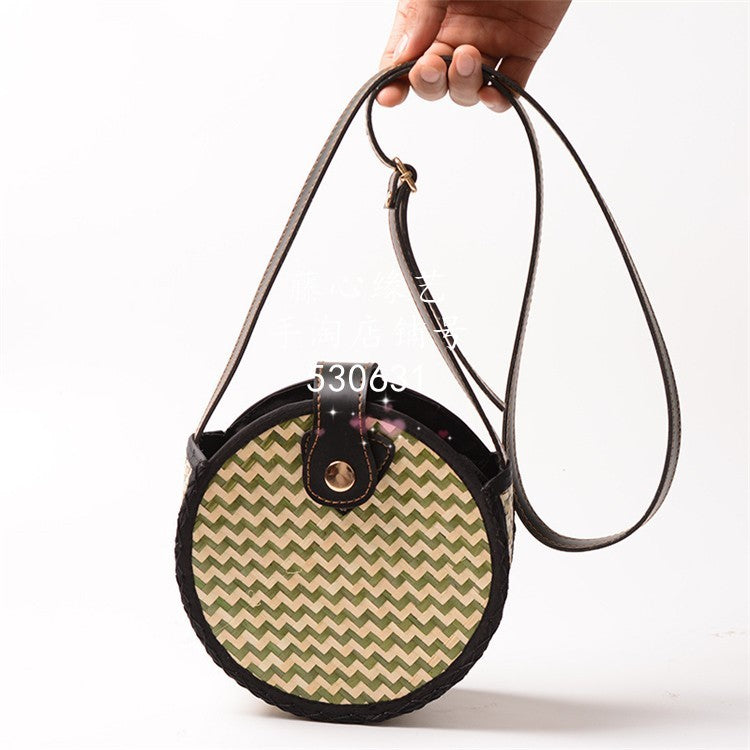 Bamboo woven beach shoulder messenger small round bag