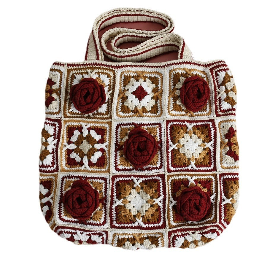 Bolso de hombro hecho a mano con flores tridimensionales para mujer