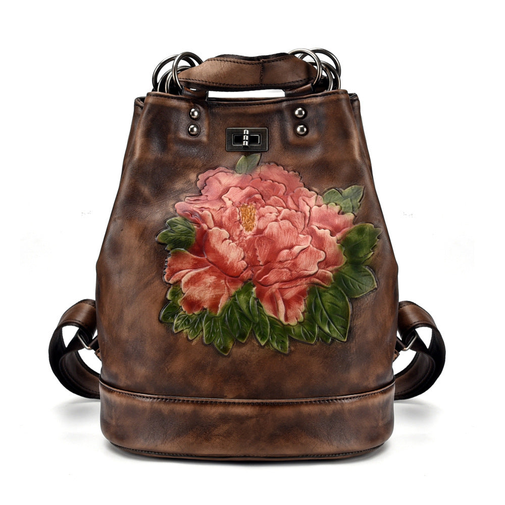 Sac à dos femme rétro cuir femme sac arbre crème cuir sac à dos