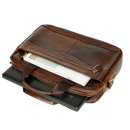 Cowhide men's horizontal business bag