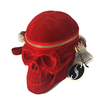 Bolso gótico de terciopelo con diseño de calavera en 3D, con cremallera negra, bolso de hombro portátil, bolso de mano gótico, bolso con calavera, bolso para motocicletas