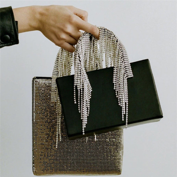 Sac à main à pompon et strass Sac messager à bandoulière avec chaîne