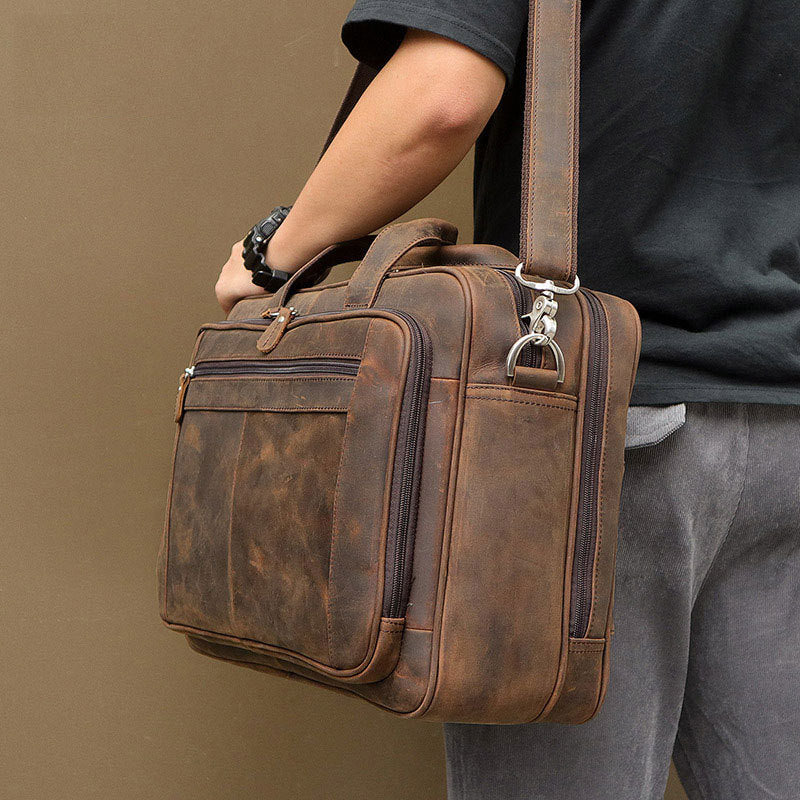 Fashion Men's Crazy Horse Leather Laptop Bag