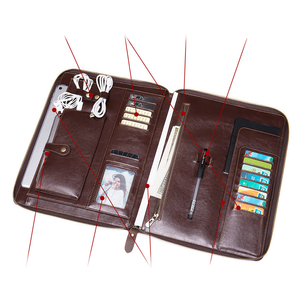 Leather Case Anti-fall Tablet Computer Protective Shell Cowhide Card Leather Bag Men