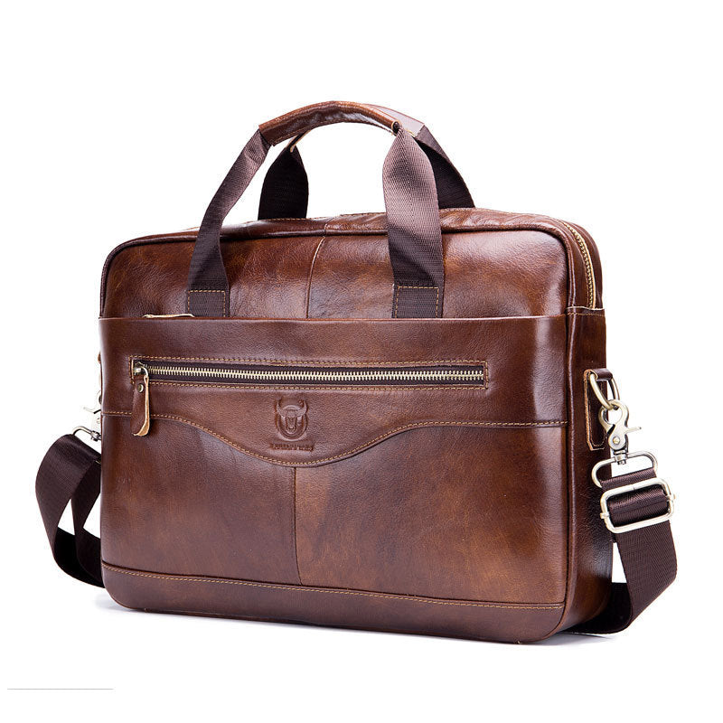 Captain Cattle Leather Goods Laptop Computer Briefcase Men's Leather Shoulder Messenger Bag Top Layer Cowhide Business Briefcase