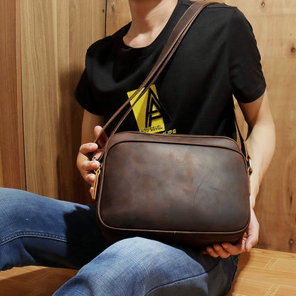 New Mens Single Shoulder Messenger Bag Retro Cowhide Casual Business Document Messenger Bag