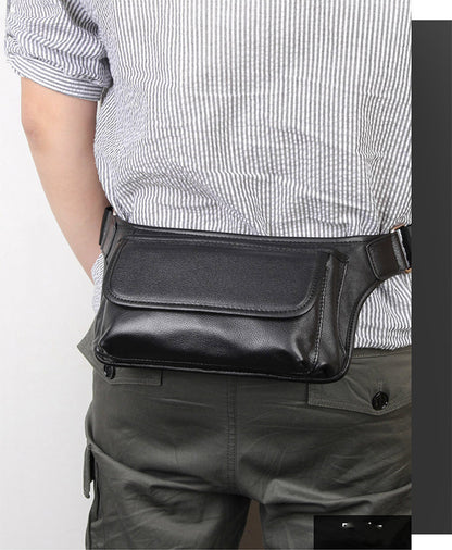 Nouveau sac banane pour homme compact et pratique avec couche supérieure en cuir de vachette