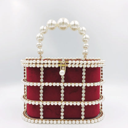 French Small Crowd Bag Large-Capacity Summer Metal Pearl Bag Wild Diagonal Dinner Bag Small Ck Net Red Same Paragraph